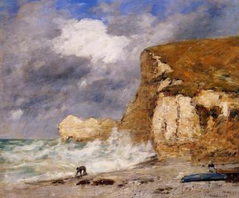 尤金 佈丹 Etretat, The Amont Cliff in November